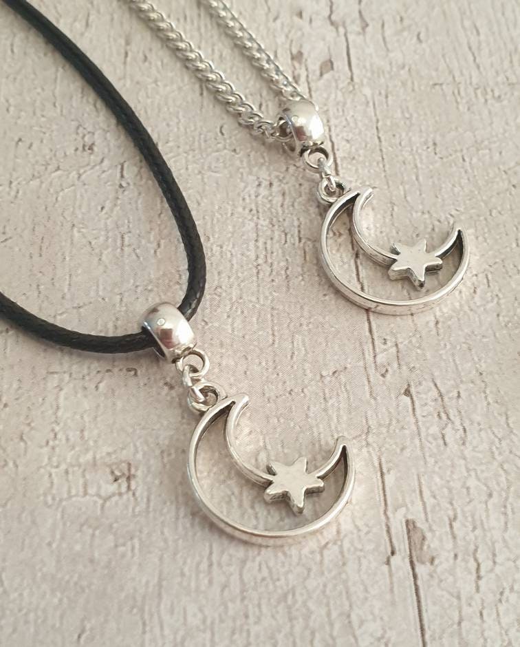 Handmade Antique Silver & Star Moon Charm Necklace Silver Plated Or Waxed Cord Variable Lengths, Gift Packaged - Premium  from Etsy - Just £5.49! Shop now at Uniquely Holt