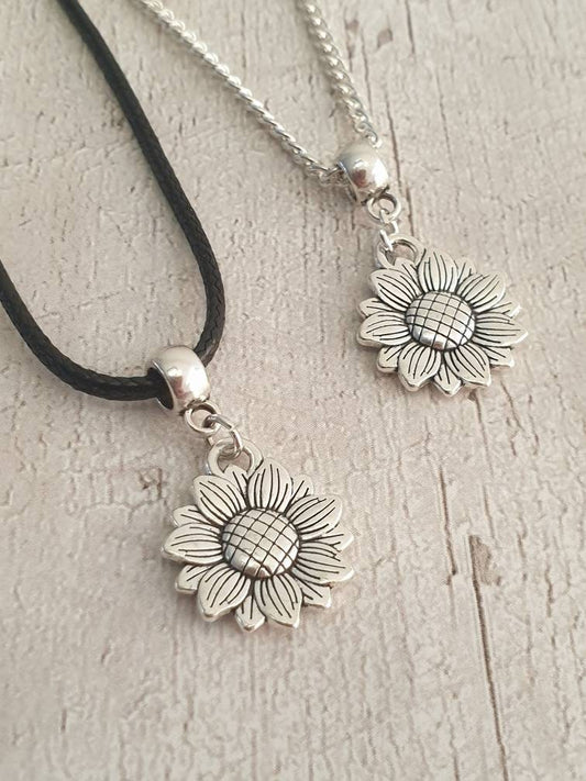 Handmade Antique Silver Sunflower Charm Necklace Silver Plated Or Waxed Cord Variable Lengths, Gift Packaged, For Her, Flower Jewellery - Premium  from Etsy - Just £5.49! Shop now at Uniquely Holt