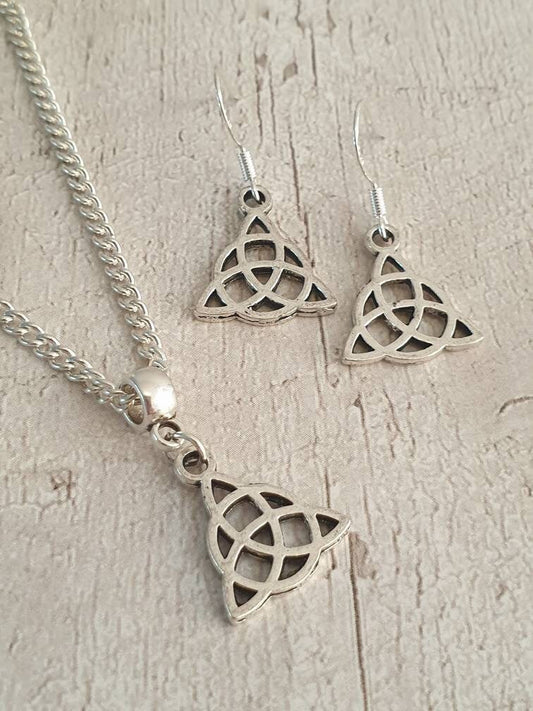 Handmade Antique Silver Celtic Charm Jewellery Set, Dangly Earring And Necklace Set In Gift Bag, Cord Or Chain Option - Premium  from Etsy - Just £8.99! Shop now at Uniquely Holt