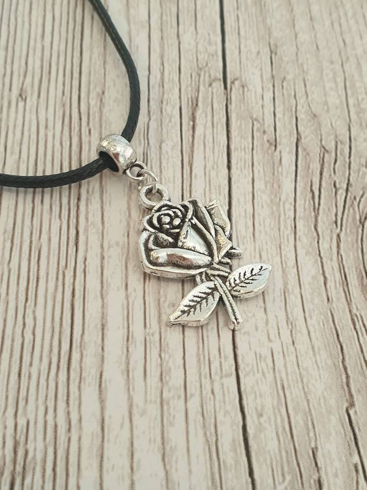 Handmade Antique Silver Rose Charm Necklace Silver Plated Or Waxed Cord Variable Lengths, Gift Packaged, For Her, Flower Jewellery - Premium  from Etsy - Just £5.49! Shop now at Uniquely Holt