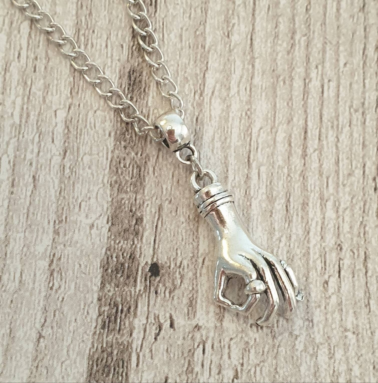 Hand Charm Necklace Silver Plated Or Waxed Cord Variable Lengths, Gift Packaged, Wednesday Inspired, Thing Hand - Premium  from Etsy - Just £5.49! Shop now at Uniquely Holt