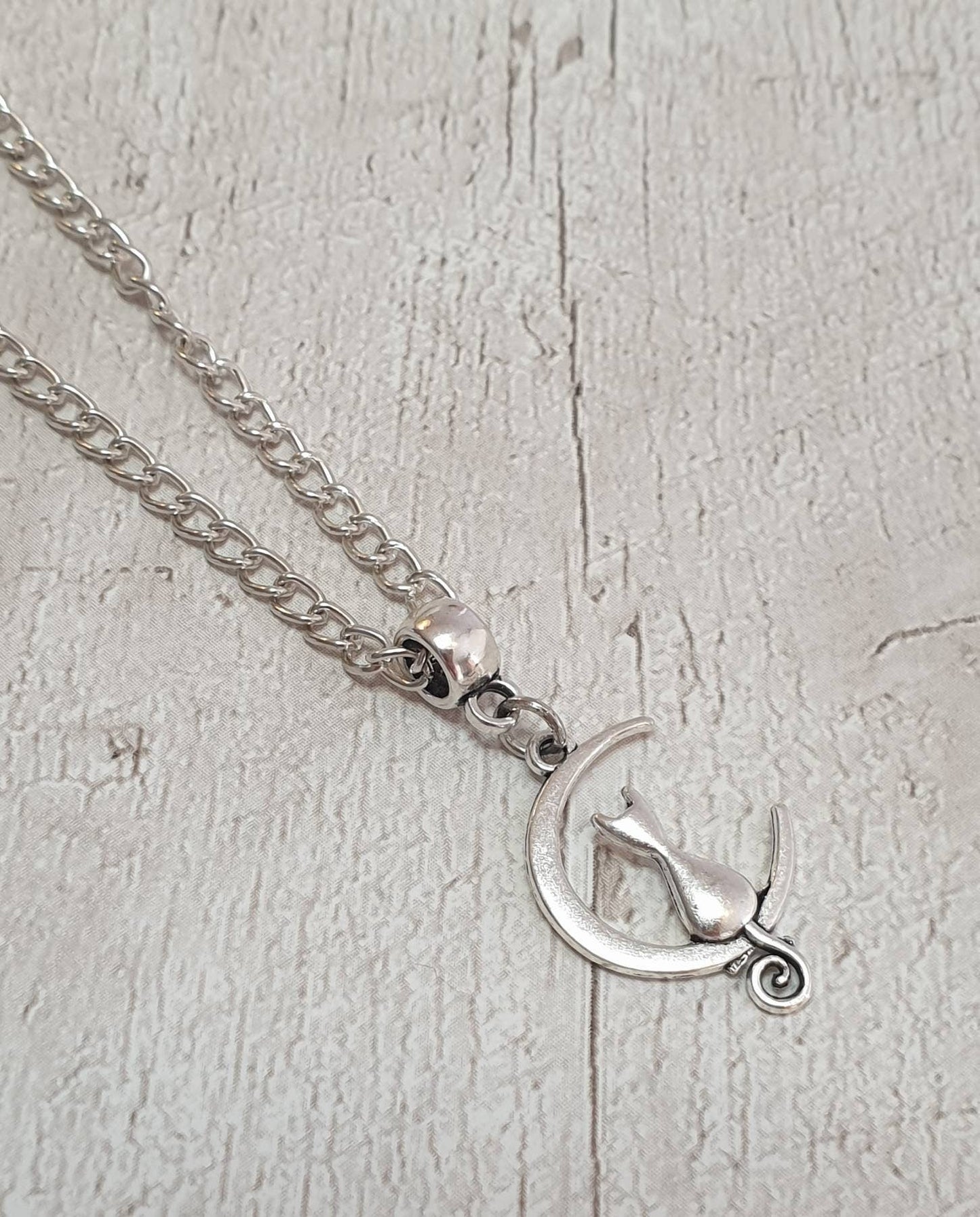 Handmade Antique Silver Cat On Moon Charm Necklace Silver Plated Or Waxed Cord Variable Lengths, Gift Packaged - Premium  from Etsy - Just £5.49! Shop now at Uniquely Holt