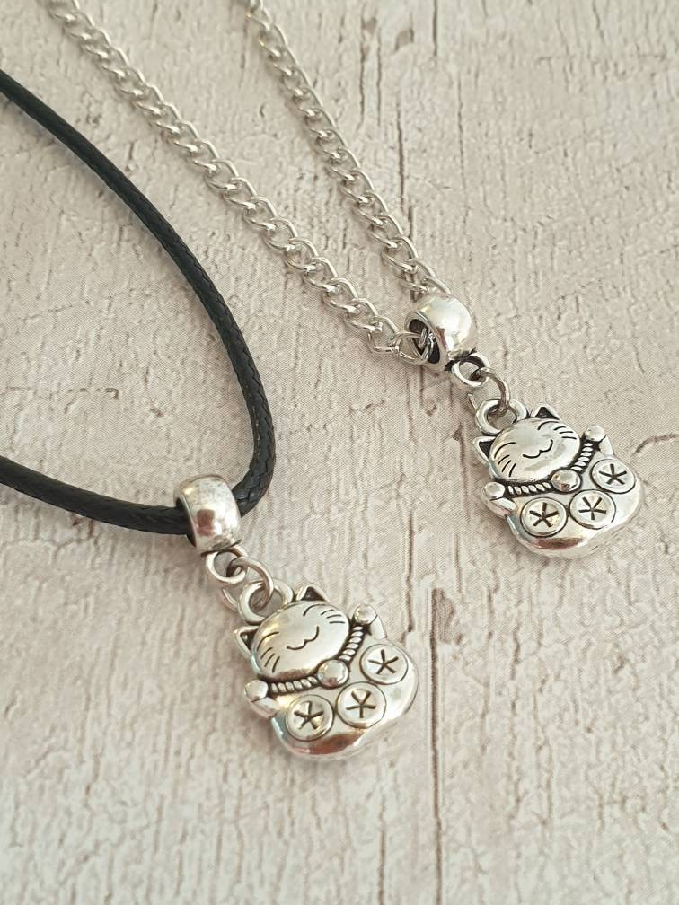 Handmade Antique Silver Chinese Lucky Cat Charm Necklace Silver Plated Or Waxed Cord Variable Lengths, Gift Packaged, Lucky Charm, Good Luck - Premium  from Etsy - Just £5.49! Shop now at Uniquely Holt