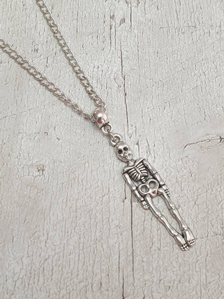 Handmade Antique Silver Skeleton Charm Necklace Silver Plated Or Waxed Cord Variable Lengths, Gift Packaged, Spooky Halloween Gift - Premium  from Etsy - Just £5.49! Shop now at Uniquely Holt