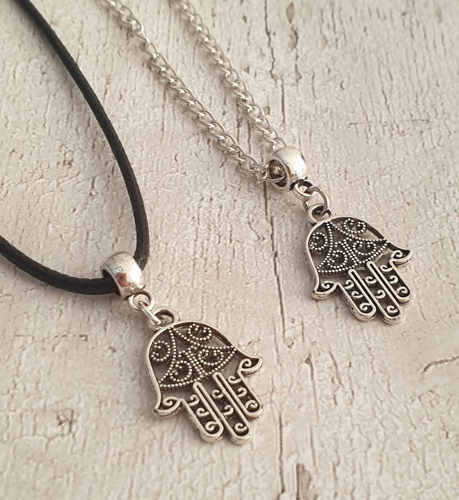 Handmade Antique Silver Hamsa Hand Charm Necklace Silver Plated Or Waxed Cord Variable Lengths, Gift Packaged - Premium  from Etsy - Just £5.49! Shop now at Uniquely Holt