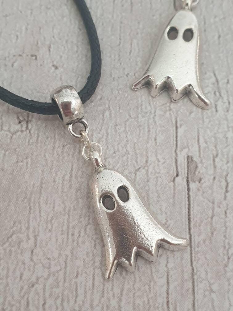 Handmade Antique Silver Ghost Charm Necklace Silver Plated Or Waxed Cord Variable Lengths, Gift Packaged, Spooky Halloween Gift - Premium  from Etsy - Just £5.49! Shop now at Uniquely Holt