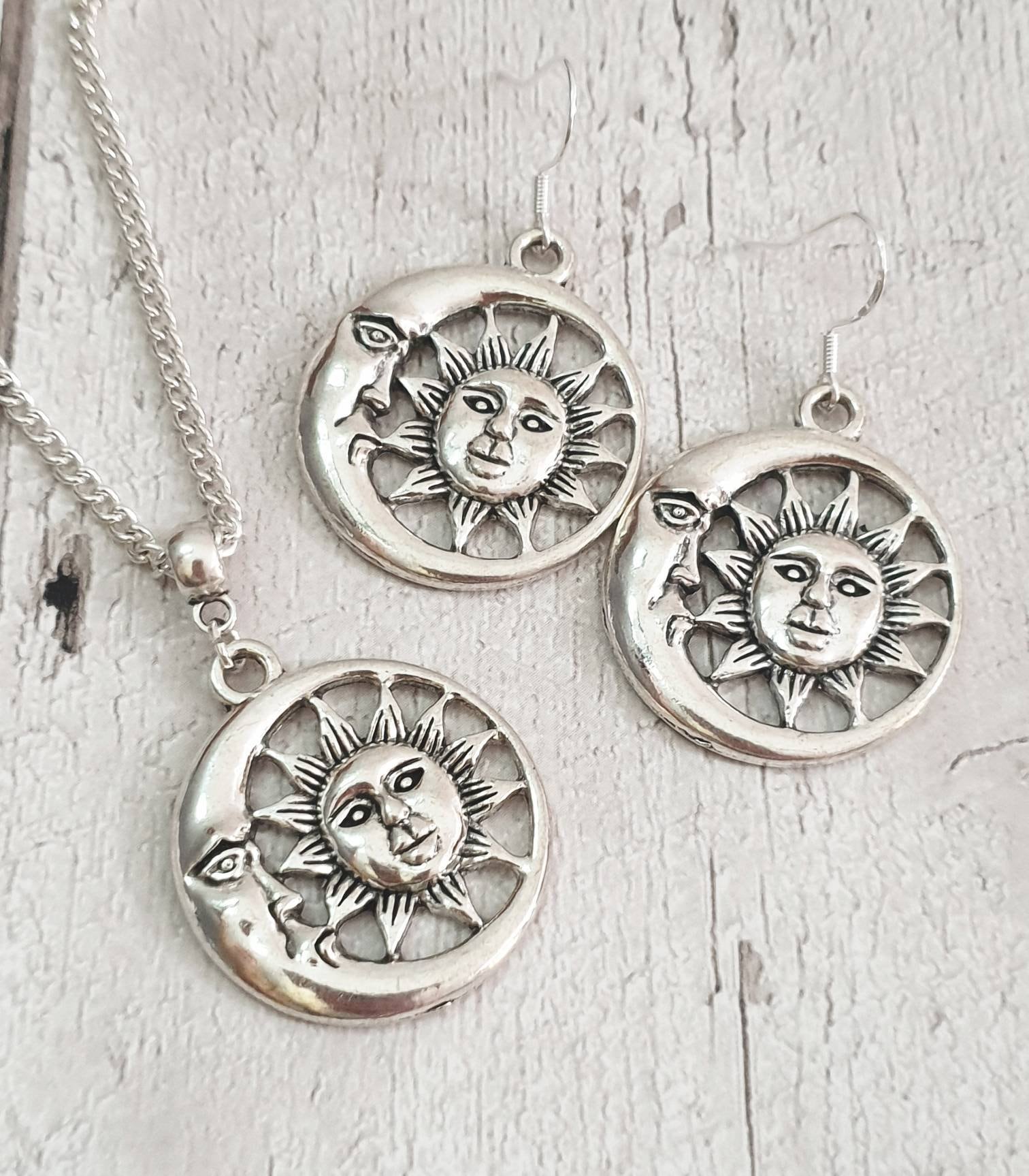 Handmade Antique Silver Moon Charm Jewellery Set, Dangly Earring And Necklace Set In Gift Bag - Premium  from Etsy - Just £8.99! Shop now at Uniquely Holt