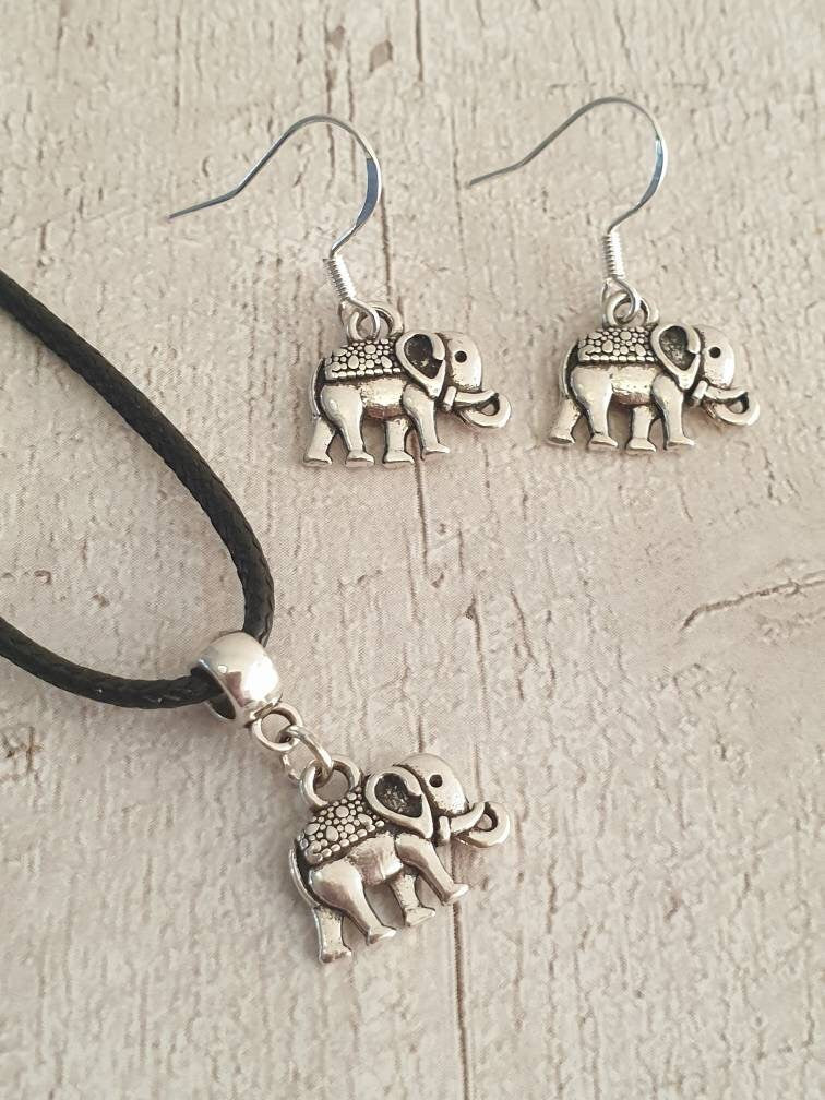 Handmade Antique Silver Elephant Charm Jewellery Set, Dangly Earring And Necklace Set In Gift Bag, Elephant Lover - Premium  from Etsy - Just £8.99! Shop now at Uniquely Holt