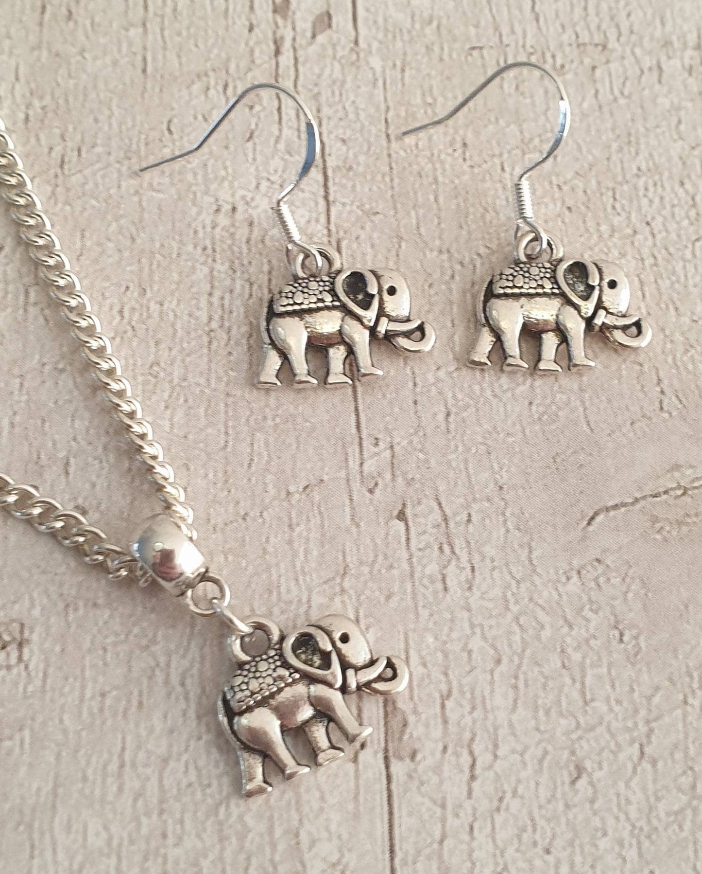Handmade Antique Silver Elephant Charm Jewellery Set, Dangly Earring And Necklace Set In Gift Bag, Elephant Lover - Premium  from Etsy - Just £8.99! Shop now at Uniquely Holt