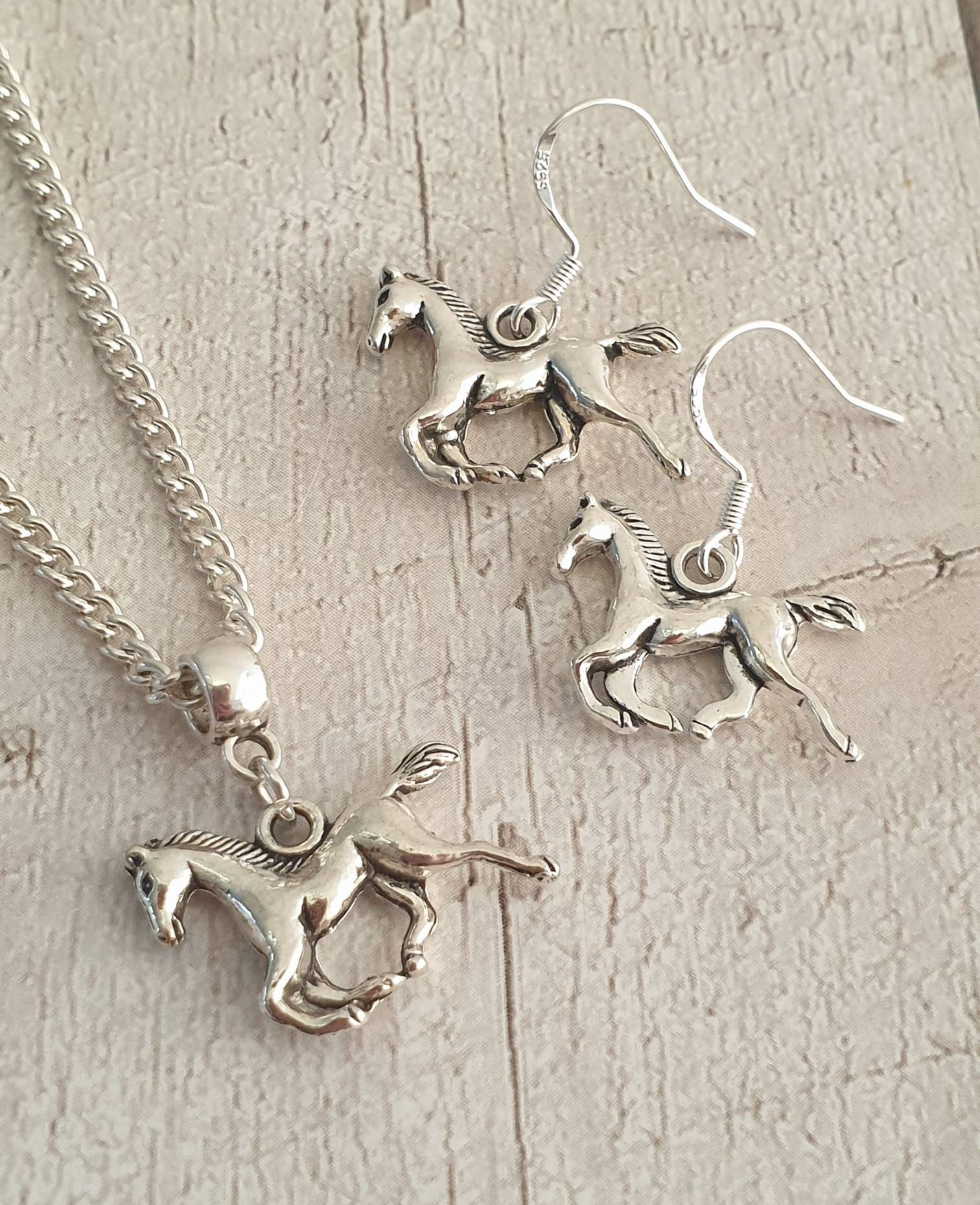 Handmade Antique Silver Horse Charm Jewellery Set, Dangly Earring And Necklace Set In Gift Bag - Premium  from Etsy - Just £8.99! Shop now at Uniquely Holt