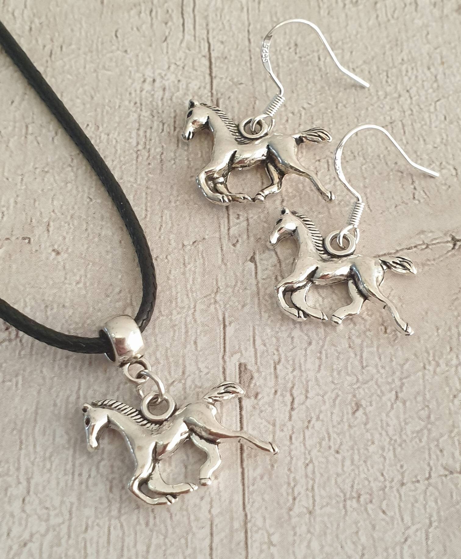 Handmade Antique Silver Horse Charm Jewellery Set, Dangly Earring And Necklace Set In Gift Bag - Premium  from Etsy - Just £8.99! Shop now at Uniquely Holt
