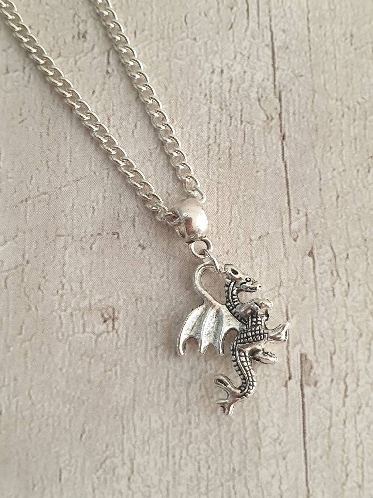 Handmade Antique Silver Dragon Charm Necklace Silver Plated Or Waxed Cord Variable Lengths, Gift Packaged - Premium  from Etsy - Just £5.49! Shop now at Uniquely Holt