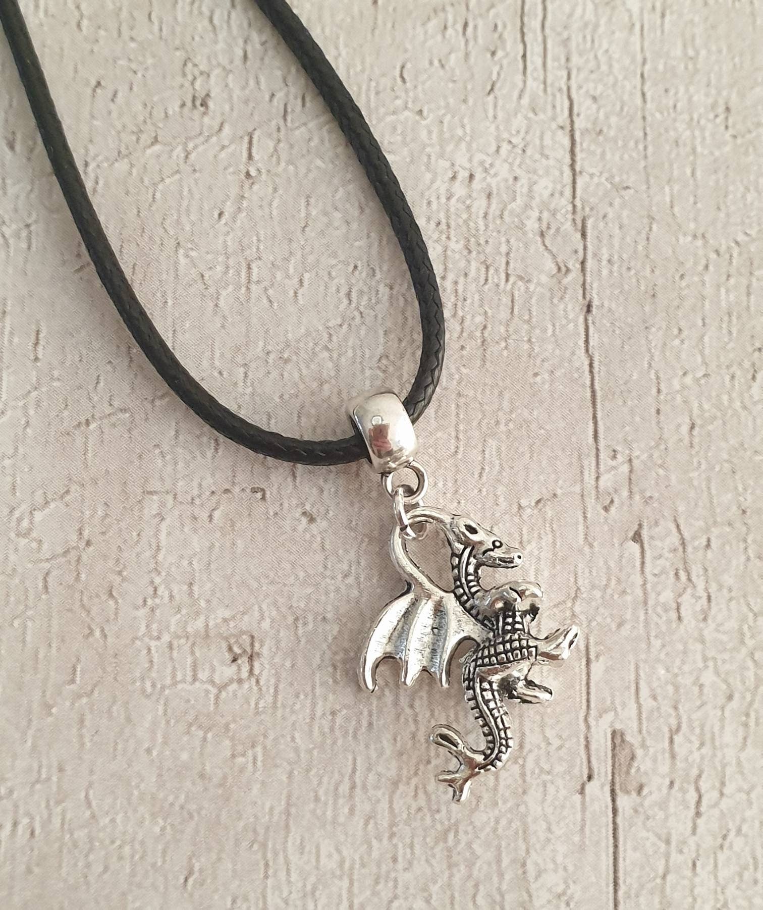 Handmade Antique Silver Dragon Charm Necklace Silver Plated Or Waxed Cord Variable Lengths, Gift Packaged - Premium  from Etsy - Just £5.49! Shop now at Uniquely Holt