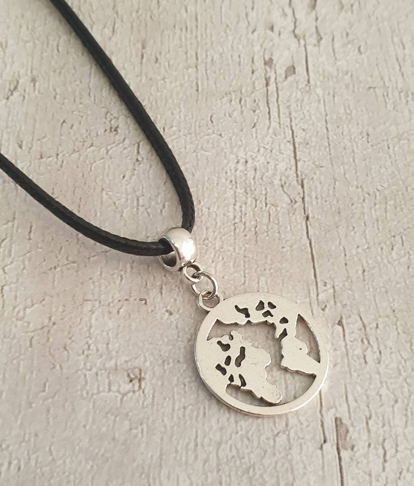 Handmade Antique Silver World Earth Planet Charm Necklace Silver Plated Or Waxed Cord Variable Lengths, Gift Packaged - Premium  from Etsy - Just £5.49! Shop now at Uniquely Holt