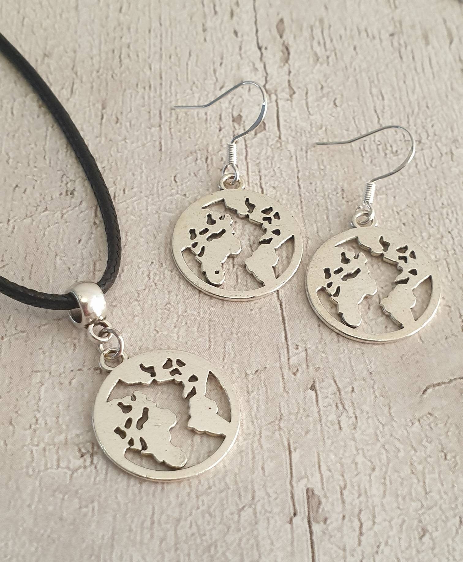World Earth Planet Charm Jewellery Set, Dangly Earring And Necklace Set In Gift Bag, Cord Or Chain Options - Premium  from Etsy - Just £8.99! Shop now at Uniquely Holt