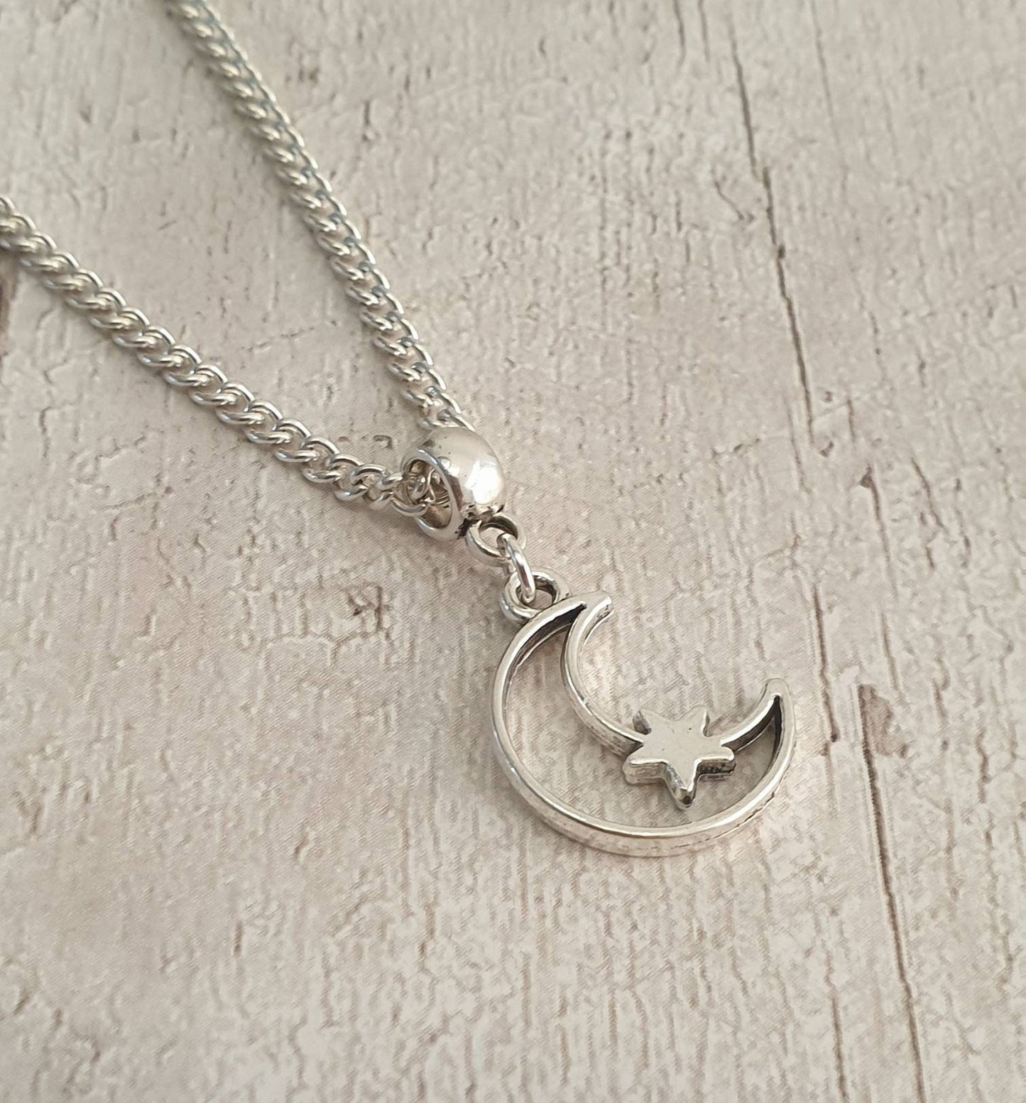 Handmade Antique Silver & Star Moon Charm Necklace Silver Plated Or Waxed Cord Variable Lengths, Gift Packaged - Premium  from Etsy - Just £5.49! Shop now at Uniquely Holt