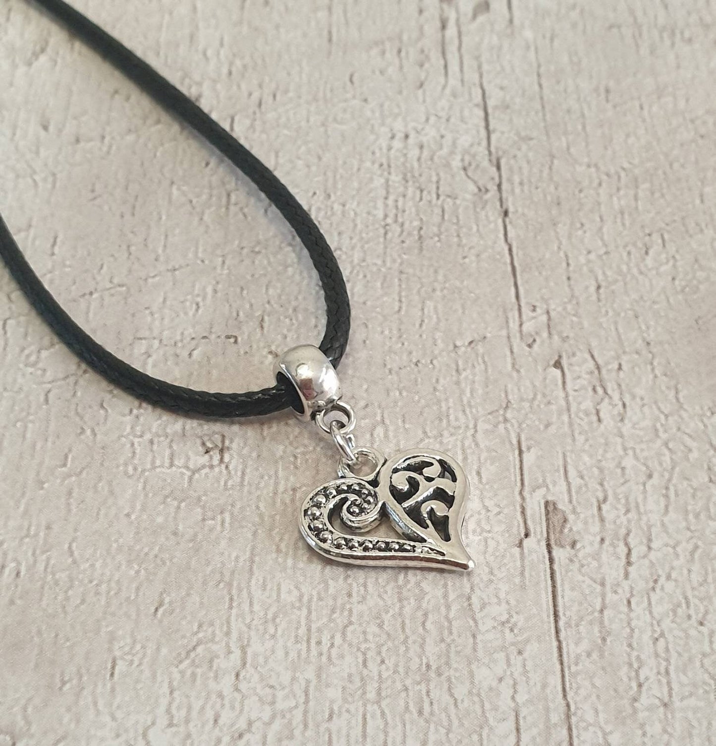 Handmade Antique Silver Heart Charm Necklace Silver Plated Or Waxed Cord Variable Lengths, Gift Packaged - Premium  from Etsy - Just £5.49! Shop now at Uniquely Holt