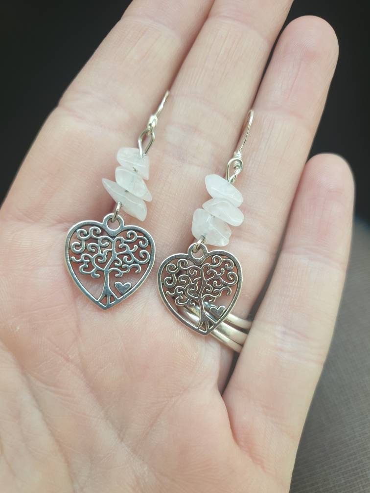 Handmade Rose Quartz Gemstone Dangly Tree Of Life Charm Earrings In Gift Bag, Gifts for Her, Spiritual Gifts, Chakra Jewellery, Love Gifts - Premium  from Etsy - Just £4.99! Shop now at Uniquely Holt