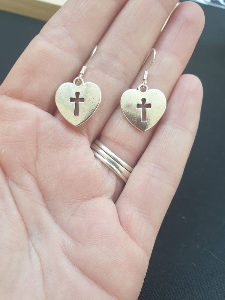 Handmade Heart And Cross Dangly Charm Earrings In Gift Bag, Christianity, Faith Gifts - Premium  from Etsy - Just £4.99! Shop now at Uniquely Holt