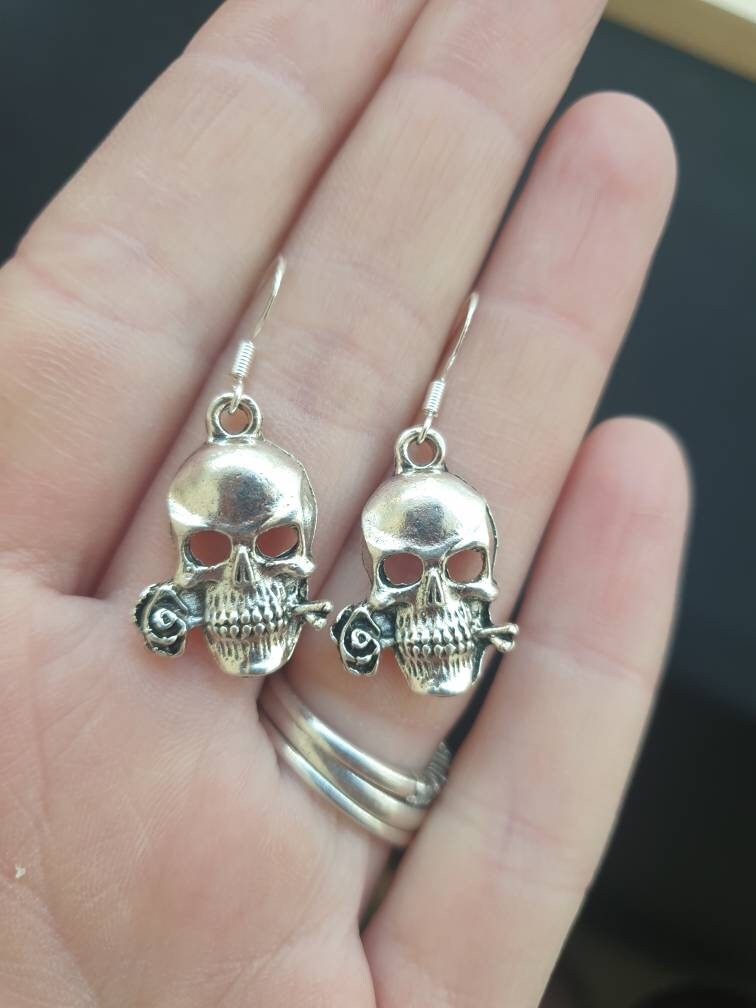Handmade Antique Silver Skull Skeleton Charm Earrings, Gifts For Her, Fun Jewellery - Premium  from Etsy - Just £4.99! Shop now at Uniquely Holt