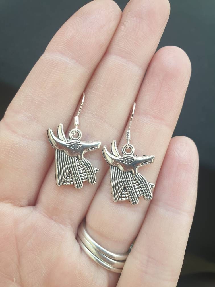 Handmade Antique Silver Anubis Egyptian God Charm Earrings, Gifts For Her, Fun Jewellery - Premium  from Etsy - Just £4.99! Shop now at Uniquely Holt